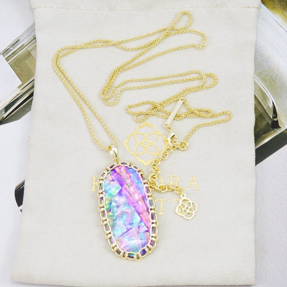 Kendra Scott Reid Macrame Lilac Abalone Necklace Gold Tone